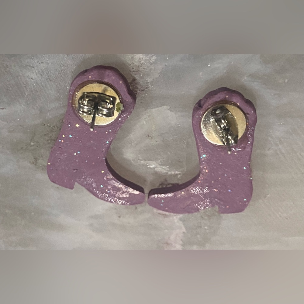 🏝️ Purple Polymer Clay Cowboy Boots Pierced Earrings #9161 - Picture 2 of 4